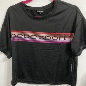 New BEBE SPORT SHORT RAINBOW STRIPE TEE COLOR - BLACK SIZE - XL